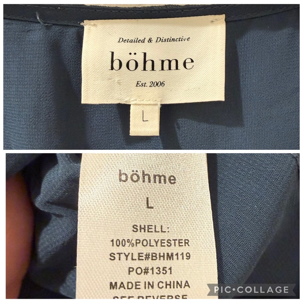 Böhme Yvette Swiss Dot Peplum Blouse Blue Embroidered Boho Top Large - Picture 4 of 6
